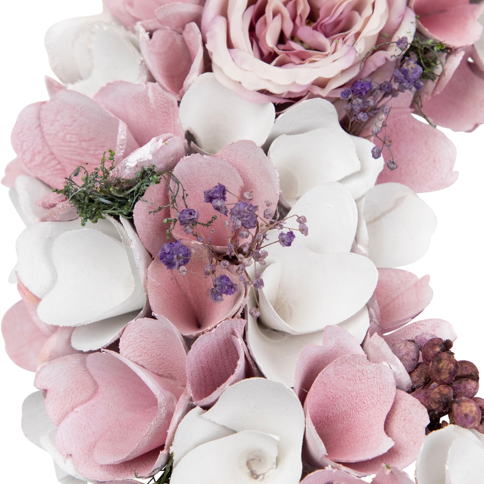 13.5" Pink & White Wooden Floral Spring Artificial Wreath with Berries